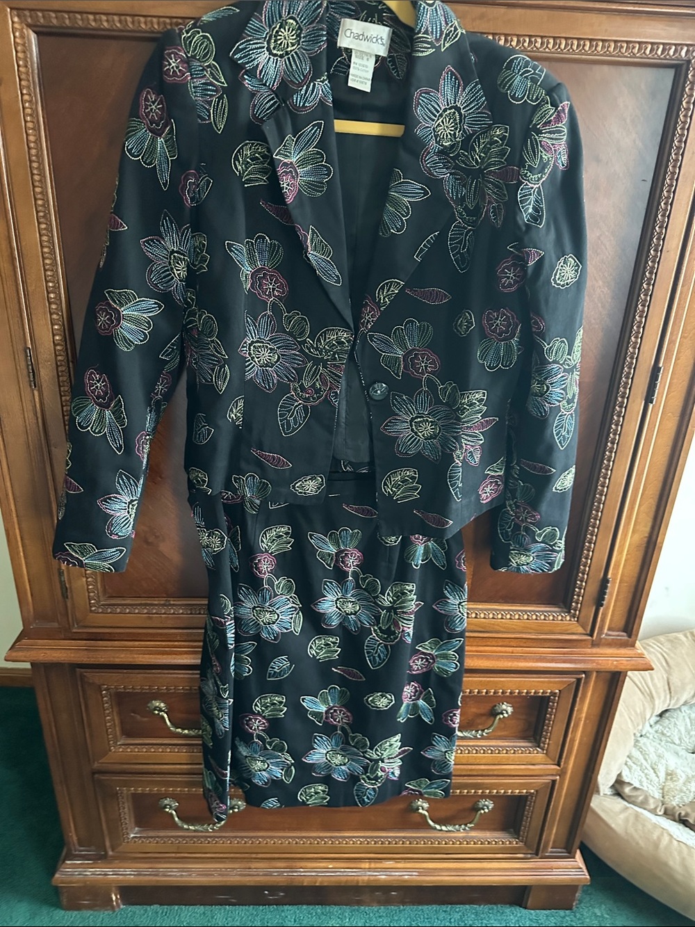 Chadwicks Black Floral Midi Dress and Jacket Set